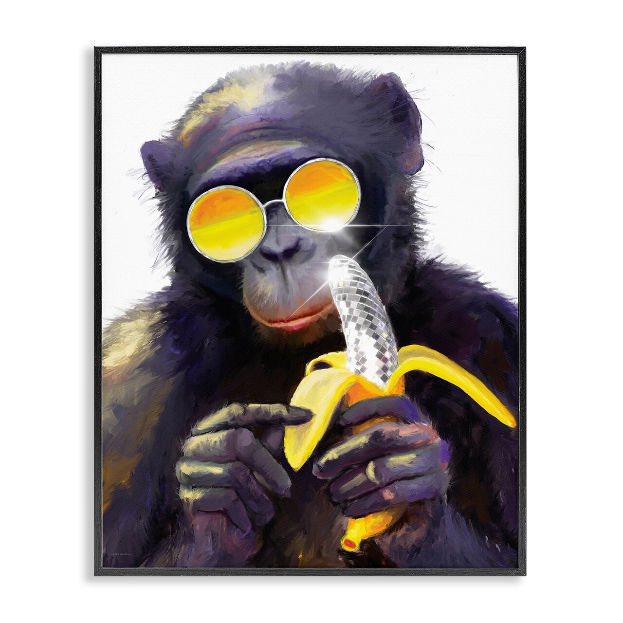 Stupell Industries Cool Monkey with Disco Banana Framed Giclee By Kamdon Kreations